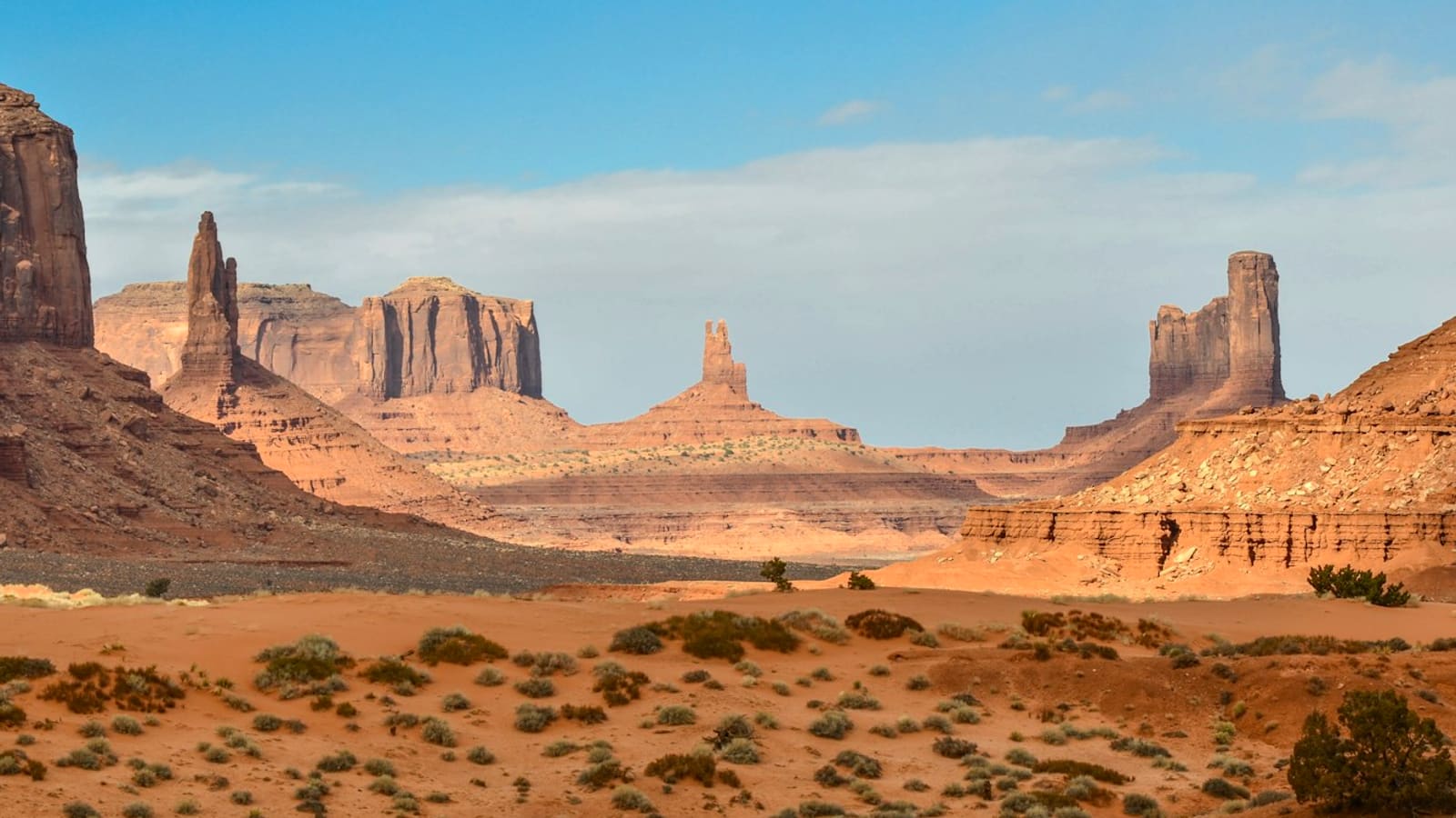 Red sandstone buttes rising from open high-desert terrain